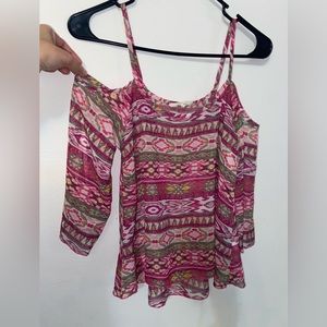 Nabee Cutout Sleeves Cute Shirt Pink Pattern Size XS